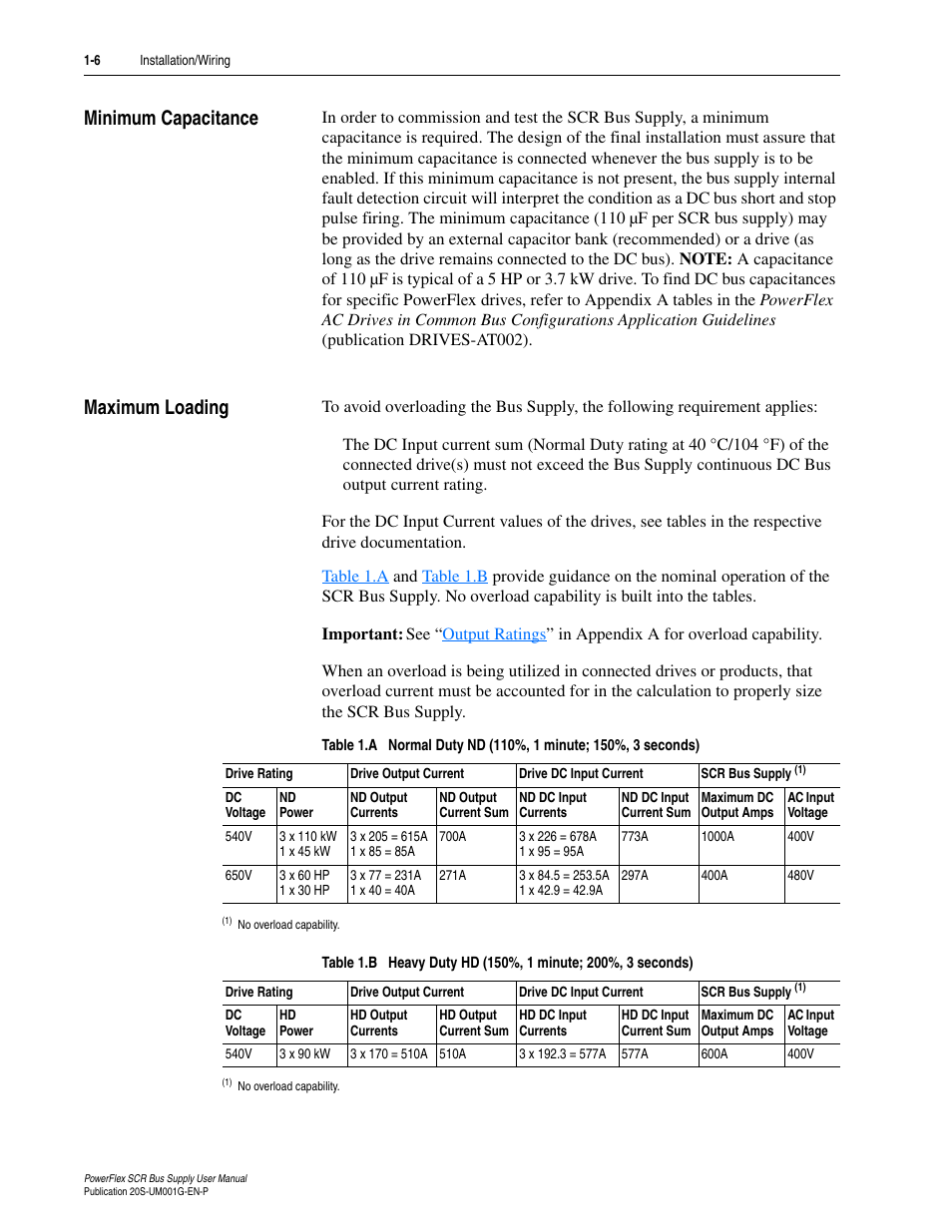 Minimum capacitance, Maximum loading, Minimum capacitance -6 maximum loading -6 | Rockwell Automation 20G PowerFlex SCR Bus Supply User Manual | Page 20 / 68