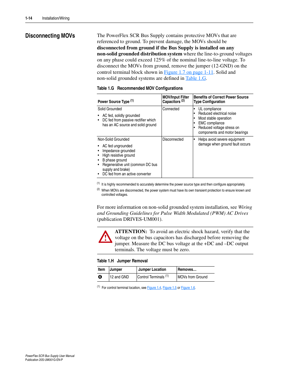 Disconnecting movs, Disconnecting movs -14 | Rockwell Automation 20G PowerFlex SCR Bus Supply User Manual | Page 28 / 68