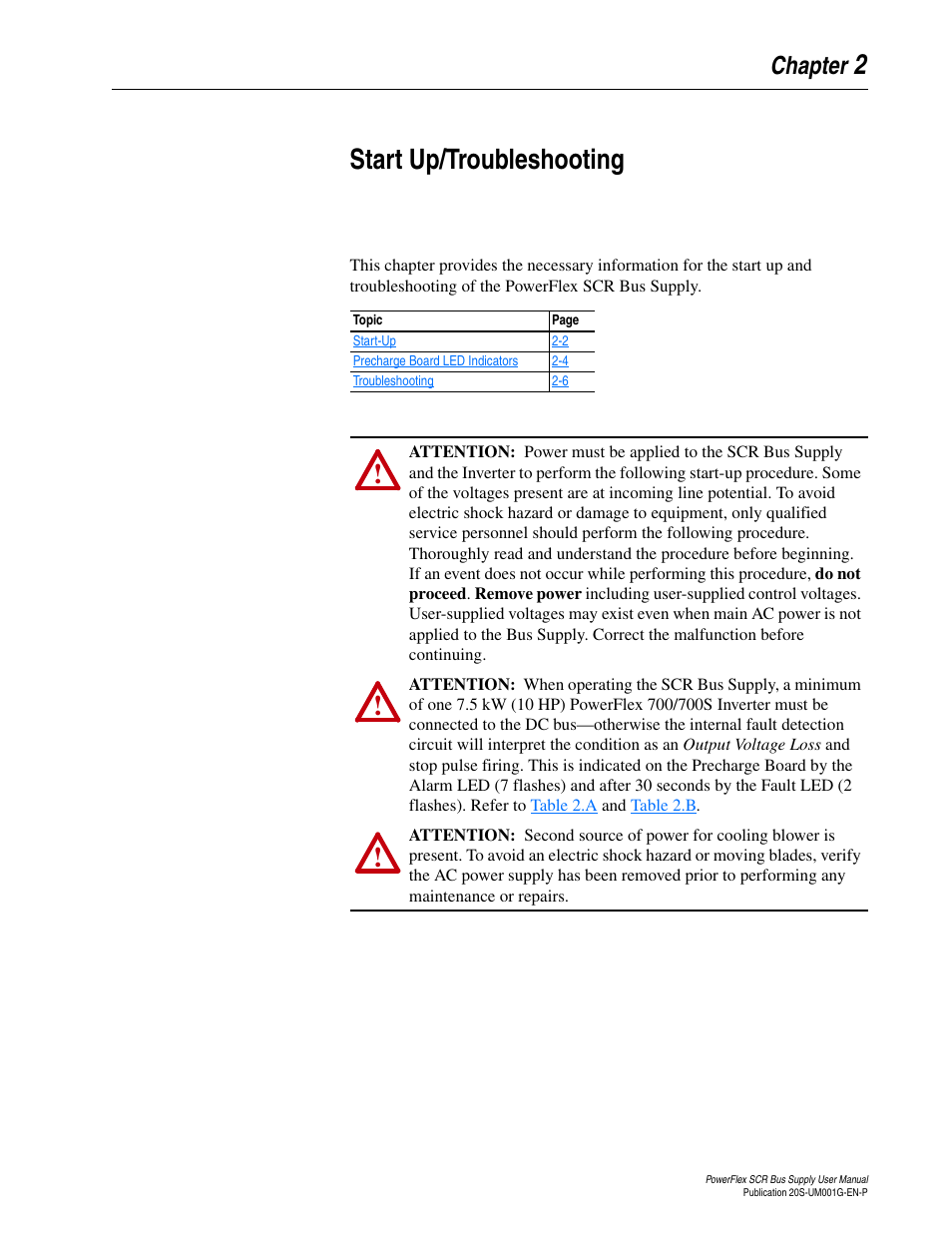 Chapter 2, Start up/troubleshooting | Rockwell Automation 20G PowerFlex SCR Bus Supply User Manual | Page 35 / 68