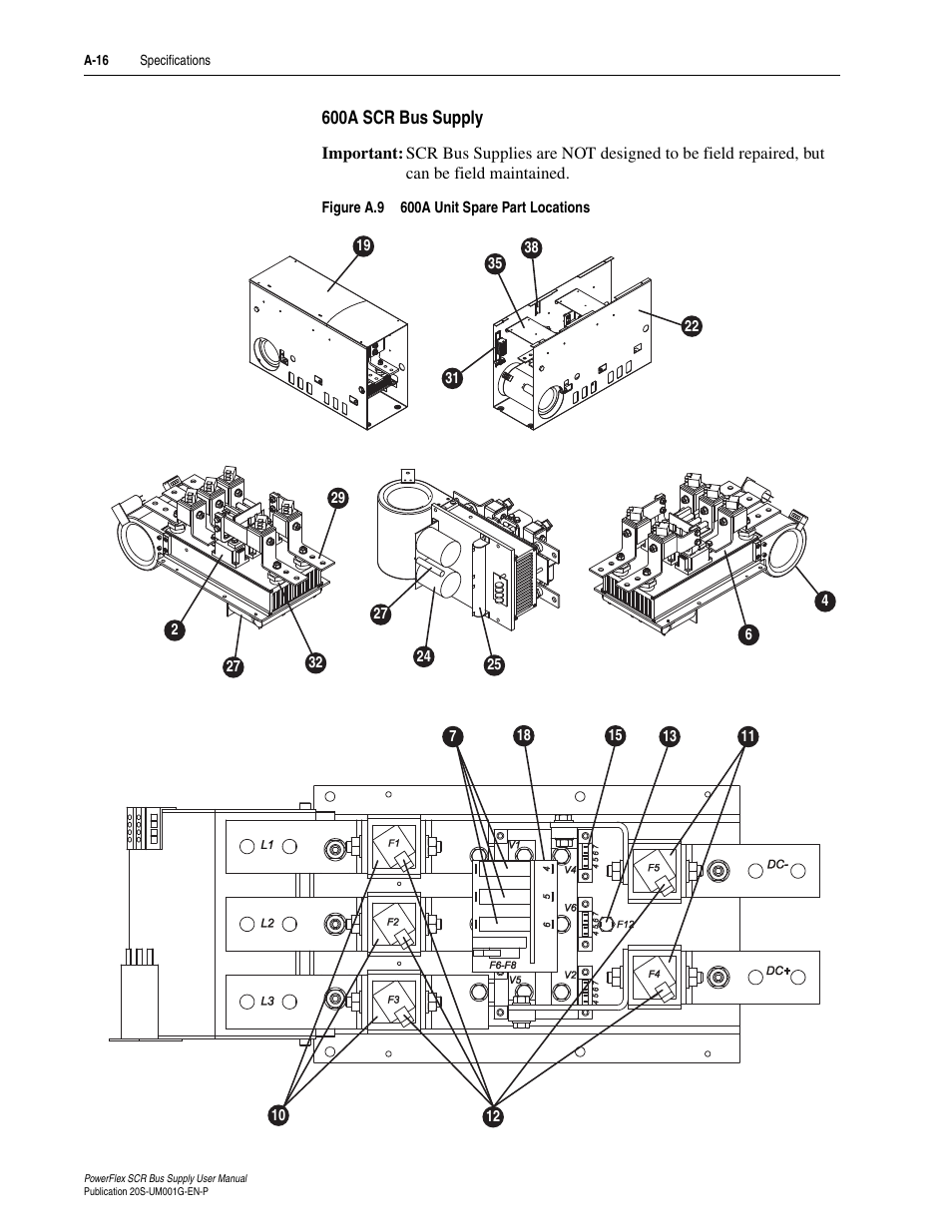 600a scr bus supply, A-16 | Rockwell Automation 20G PowerFlex SCR Bus Supply User Manual | Page 58 / 68