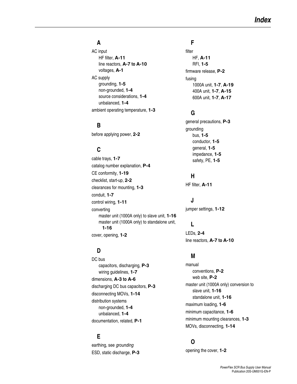 Index | Rockwell Automation 20G PowerFlex SCR Bus Supply User Manual | Page 65 / 68