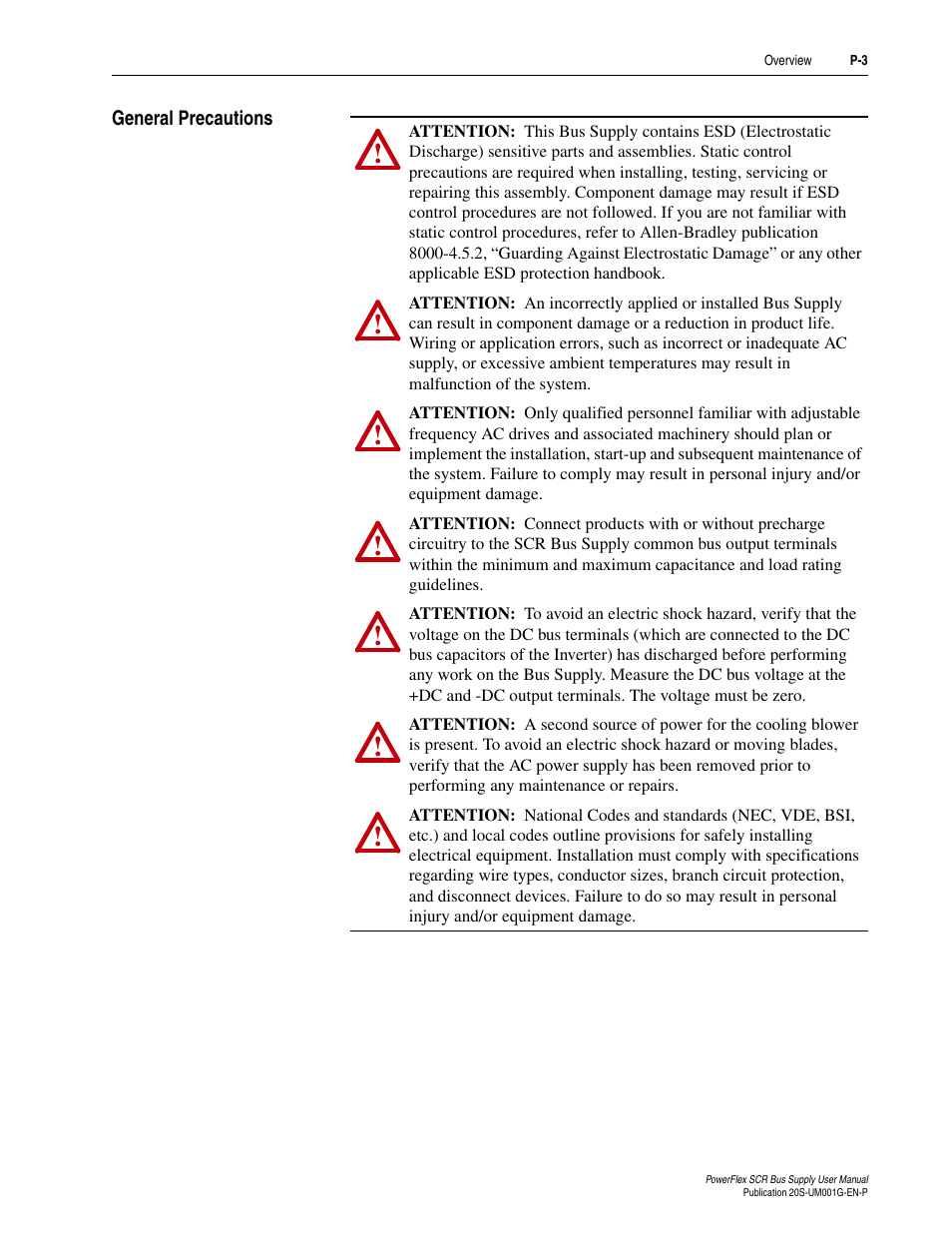 General precautions | Rockwell Automation 20G PowerFlex SCR Bus Supply User Manual | Page 9 / 68