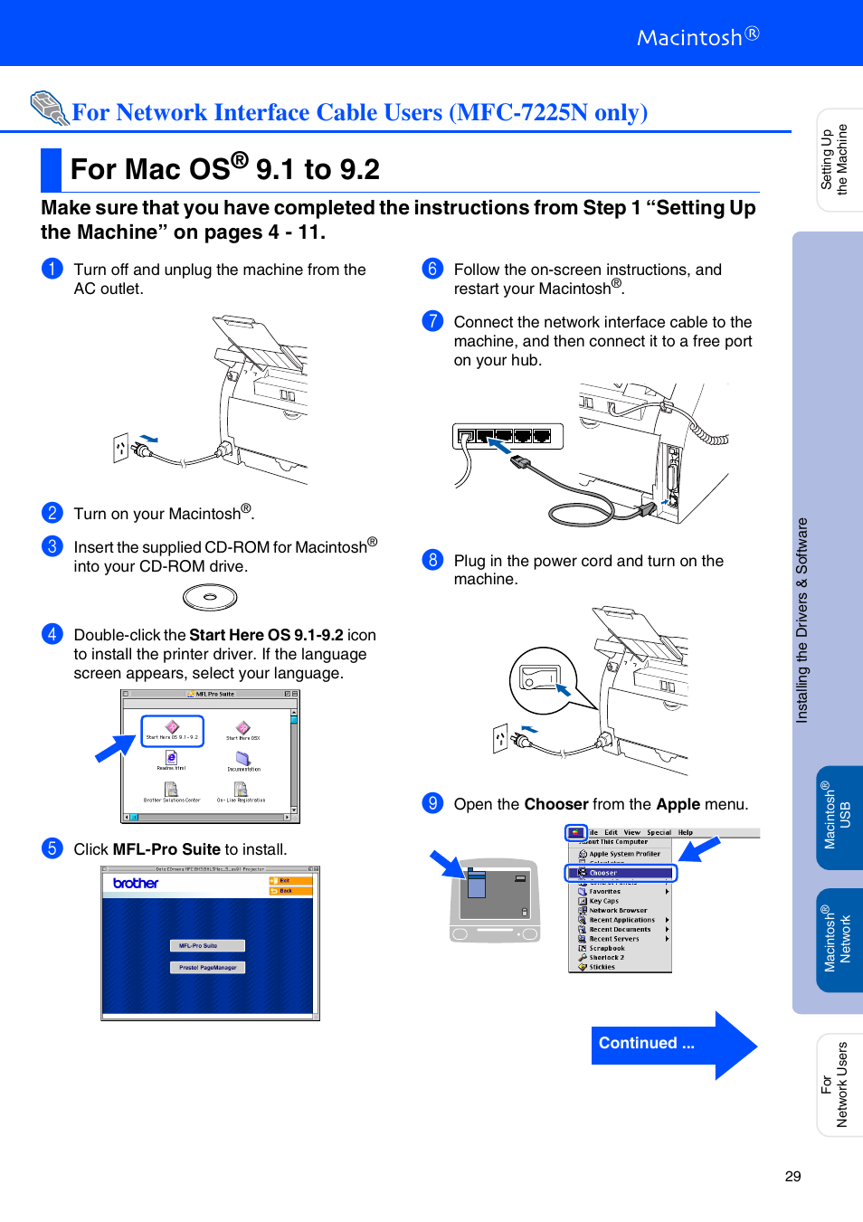 For network interface cable users (mfc-7225n only), For mac os® 9.1 to 9.2, For network interface cable users | Mfc-7225n and optional nc-2200w only), For mac os, 1 to 9.2 | Brother MFC-7225N User Manual | Page 31 / 40