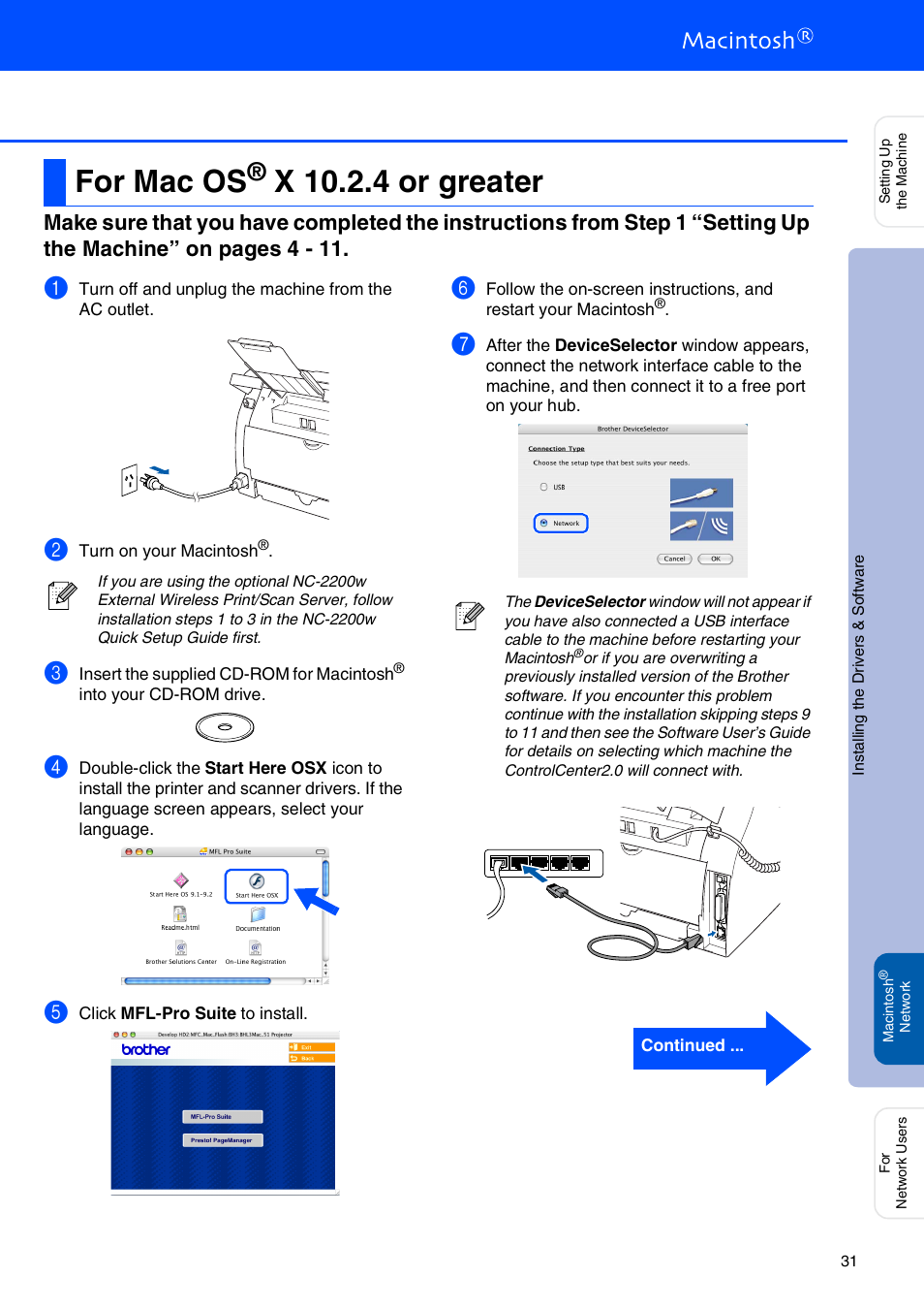 For mac os® x 10.2.4 or greater, For mac os, X 10.2.4 or greater | Brother MFC-7225N User Manual | Page 33 / 40
