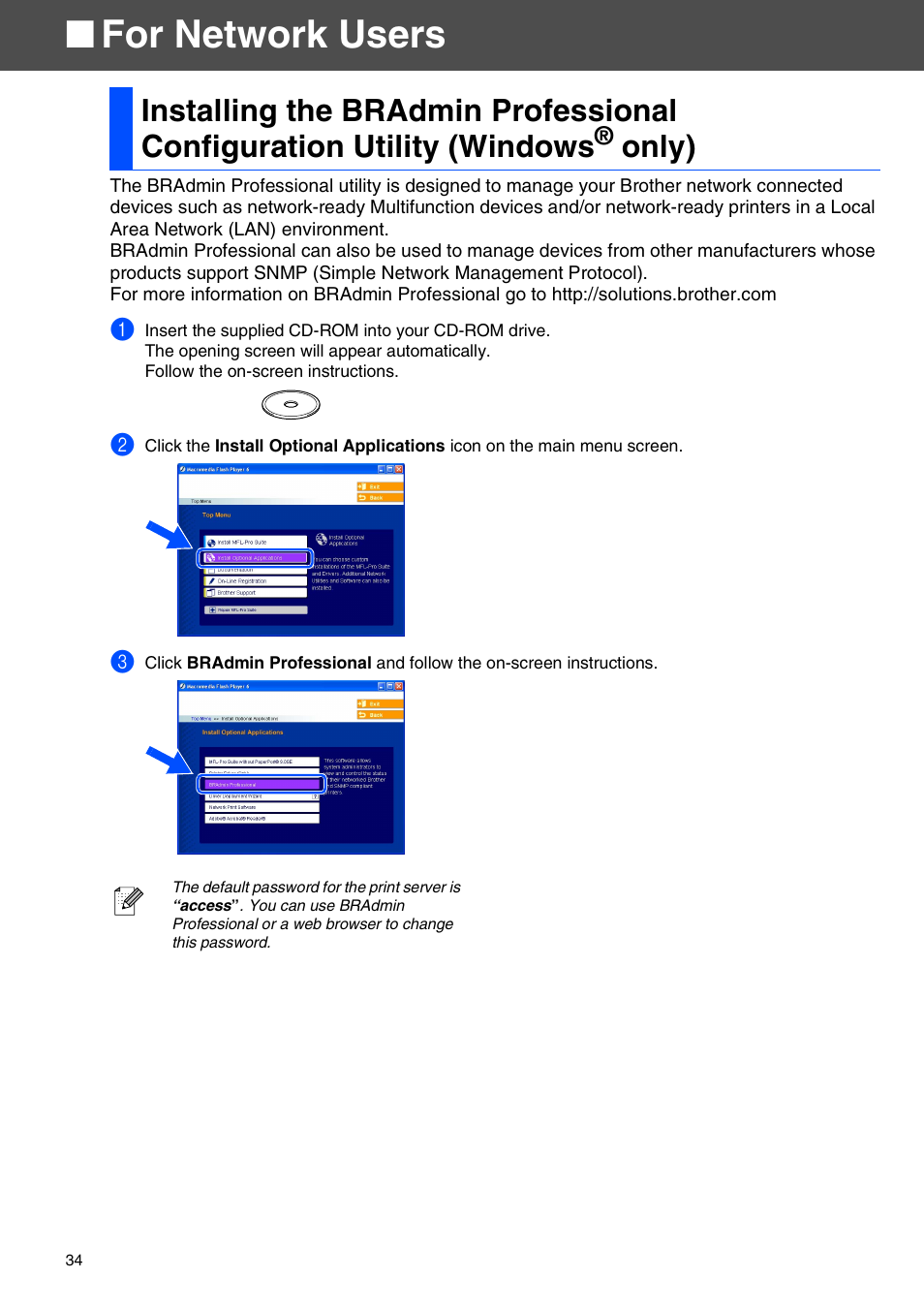 For network users, Windows, Users only) | Only) | Brother MFC-7225N User Manual | Page 36 / 40