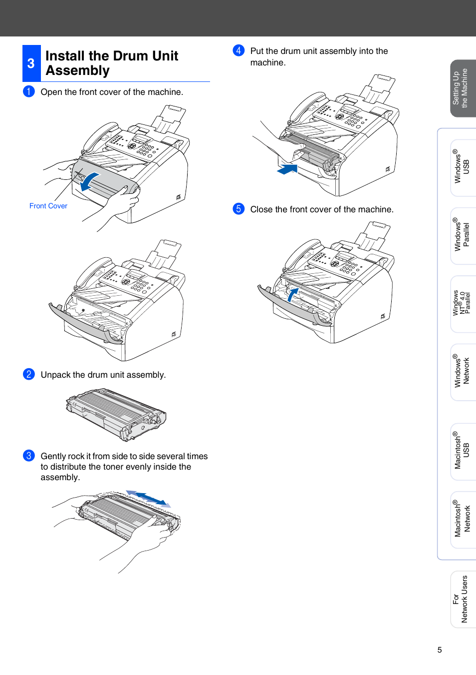 3 install the drum unit assembly, Install the drum unit assembly, 3install the drum unit assembly | Brother MFC-7225N User Manual | Page 7 / 40
