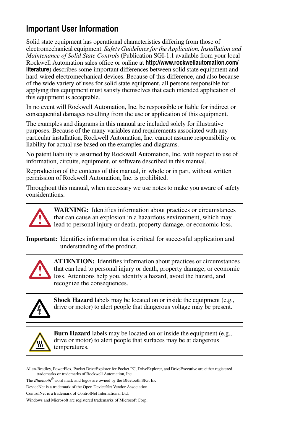 Important user information | Rockwell Automation 22-WIM-N1 DSI Wireless Interface Module User Manual | Page 2 / 100