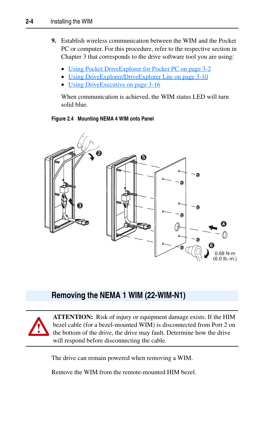 Removing the nema 1 wim (22-wim-n1), Removing the nema 1 wim (22-wim-n1) -4 | Rockwell Automation 22-WIM-N1 DSI Wireless Interface Module User Manual | Page 20 / 100