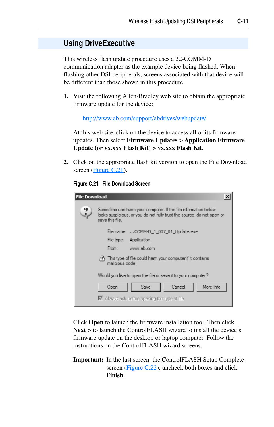 Using driveexecutive, C-11 | Rockwell Automation 22-WIM-N1 DSI Wireless Interface Module User Manual | Page 69 / 100