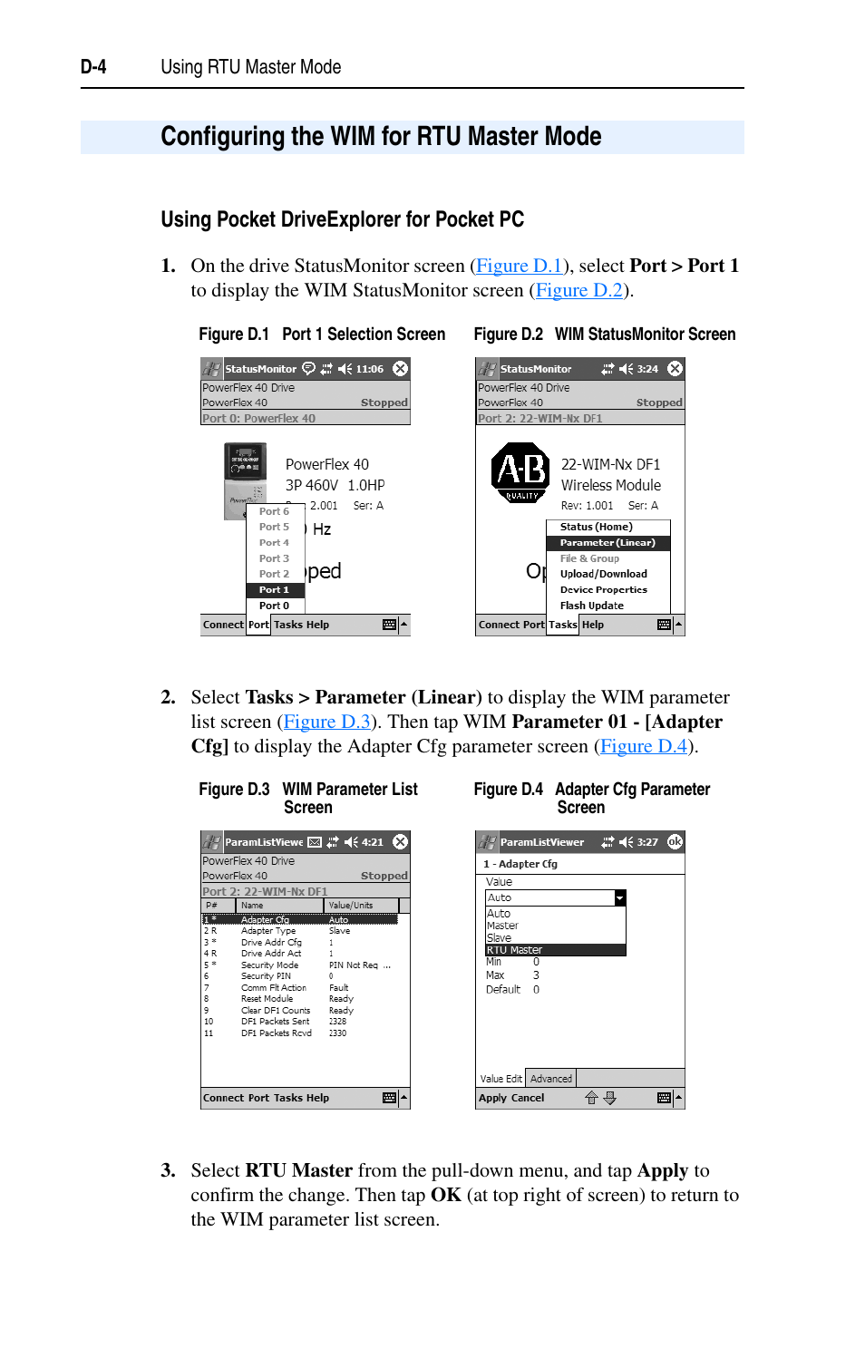 Configuring the wim for rtu master mode, Using pocket driveexplorer for pocket pc | Rockwell Automation 22-WIM-N1 DSI Wireless Interface Module User Manual | Page 78 / 100