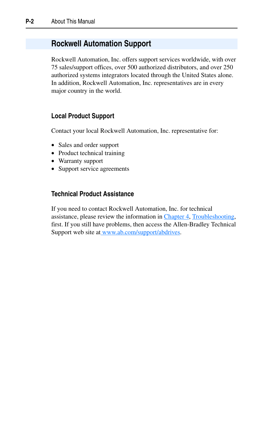 Rockwell automation support, Local product support, Technical product assistance | Rockwell Automation 22-WIM-N1 DSI Wireless Interface Module User Manual | Page 8 / 100