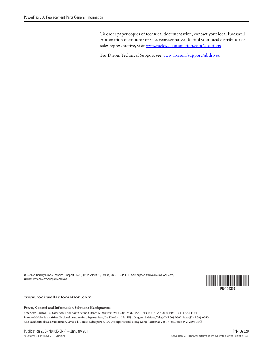 Rockwell Automation 20B PowerFlex 700 Repl. Parts General Info - Frames 7-10 User Manual | Page 2 / 2
