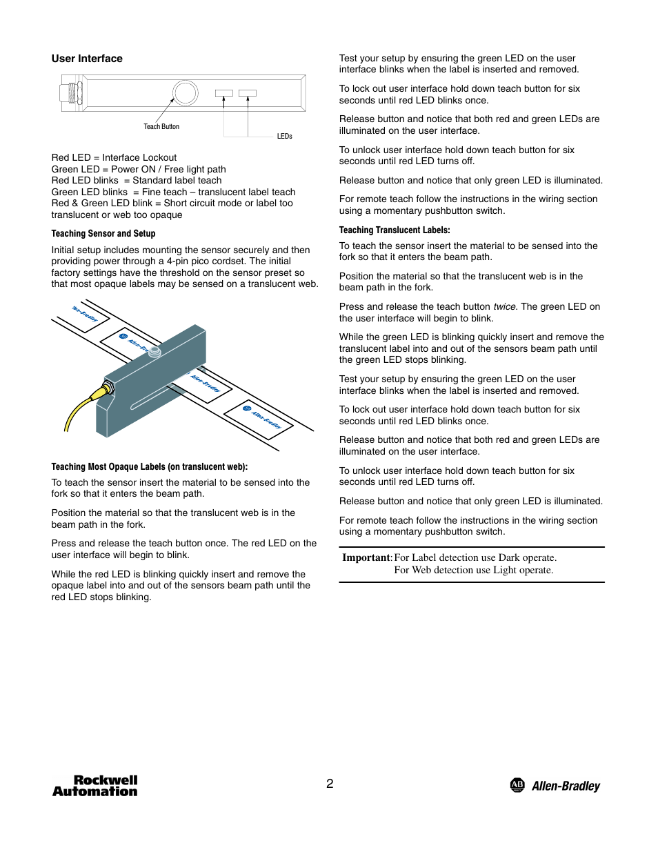 Rockwell Automation 45LPT Optical Label Sensor User Manual | Page 2 / 4