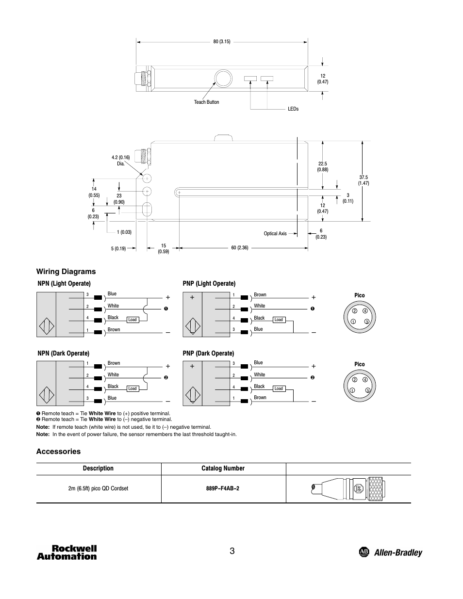 Wiring diagrams, Accessories | Rockwell Automation 45LPT Optical Label Sensor User Manual | Page 3 / 4