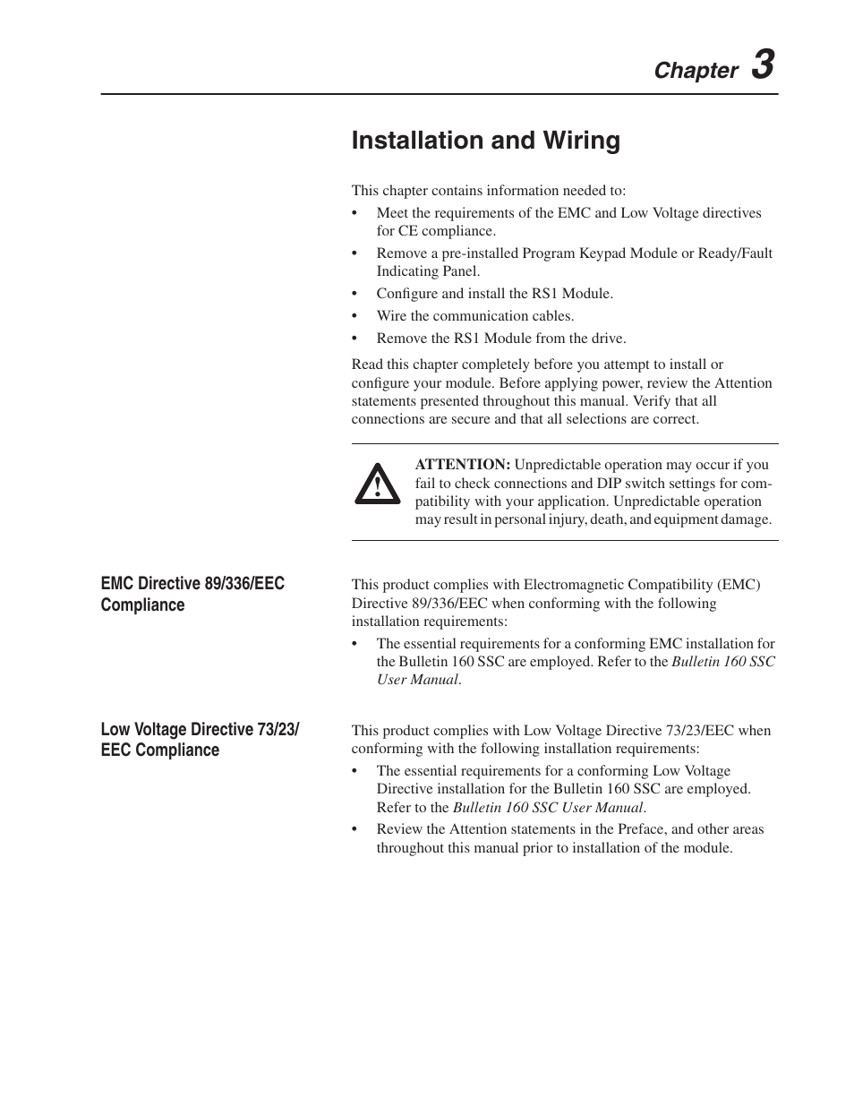 Installation and wiring, Chapter | Rockwell Automation 160 RSI SERIAL COMM MODULE User Manual | Page 11 / 50