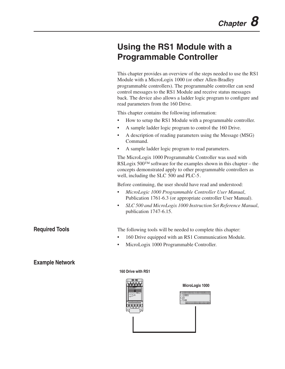 Chapter, Required tools, Example network | Rockwell Automation 160 RSI SERIAL COMM MODULE User Manual | Page 33 / 50