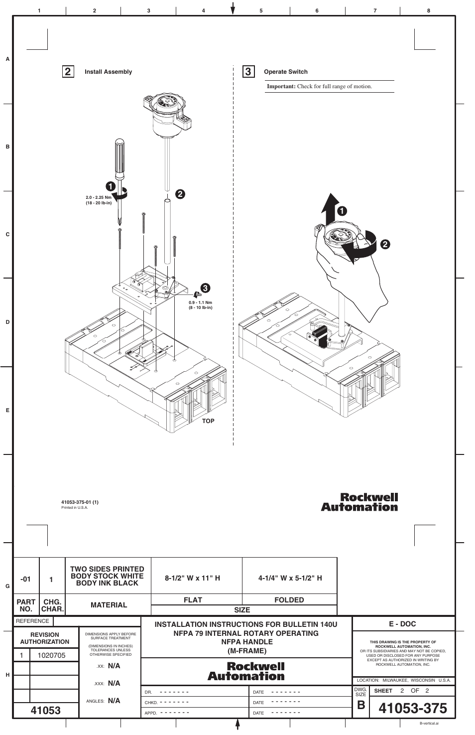 Rockwell Automation 140U-M-NH12_NH21 NFPA 79 Internal Rotary Operating NFPA Handle for M-Frame User Manual | Page 2 / 2