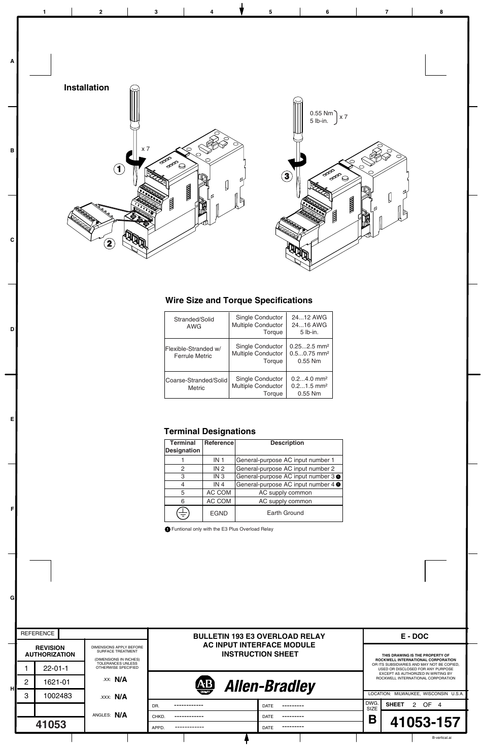 Rockwell Automation 193-EIMD60 E3 Overload Relay AC Input Interface Module User Manual | Page 2 / 4