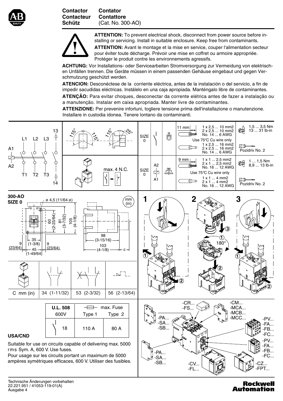 Rockwell Automation 300 Contactor with AC Coil User Manual | 1 page