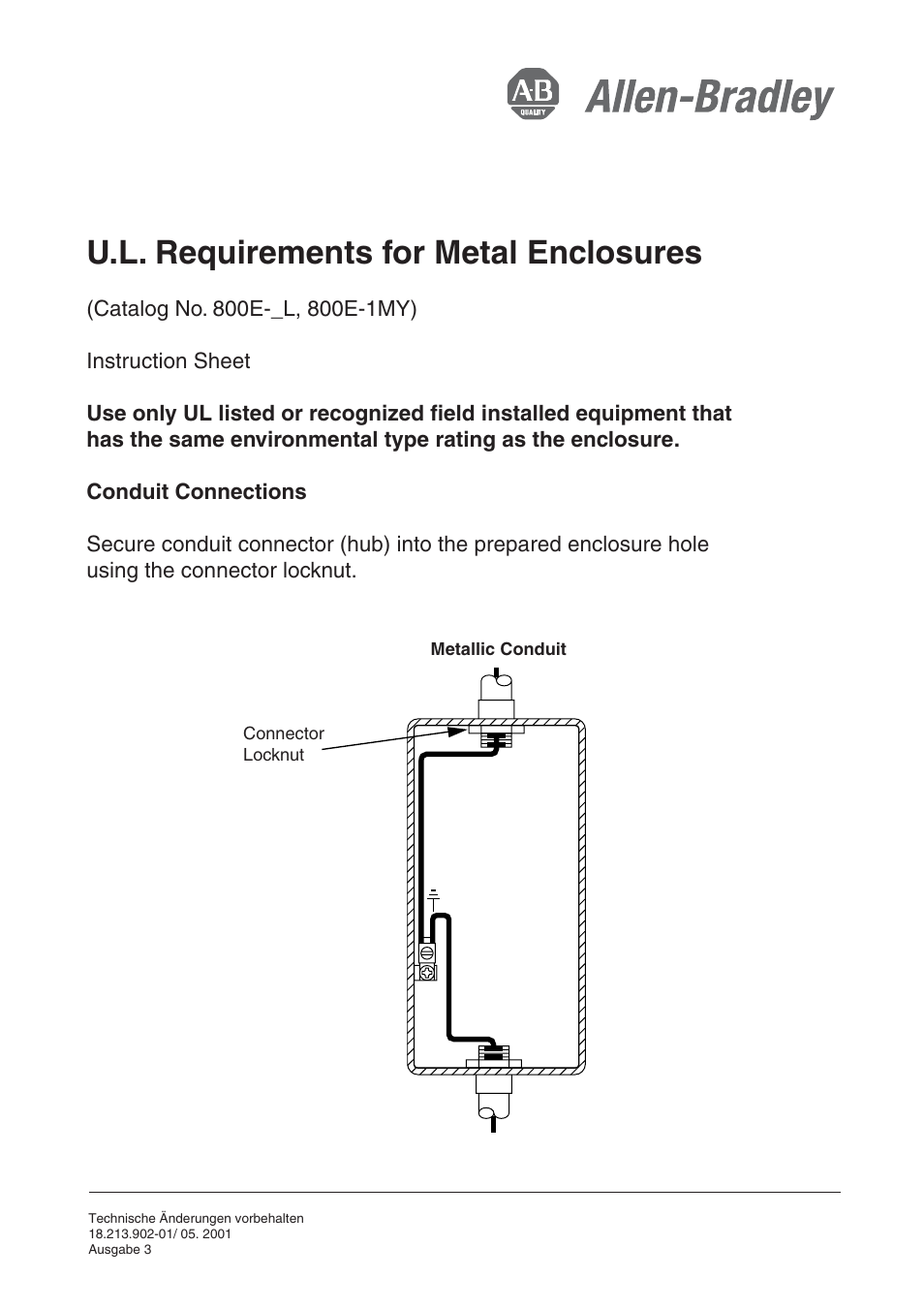 Rockwell Automation 800E UL Requirements for Metal Enclosures User Manual | 1 page