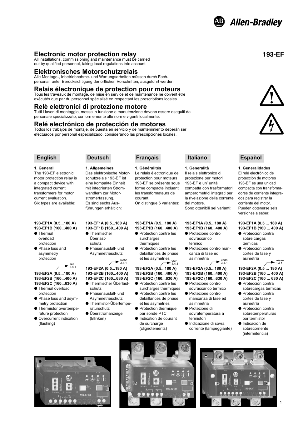 Rockwell Automation 193-EF Electronic Motor Protection Relay User Manual | 16 pages