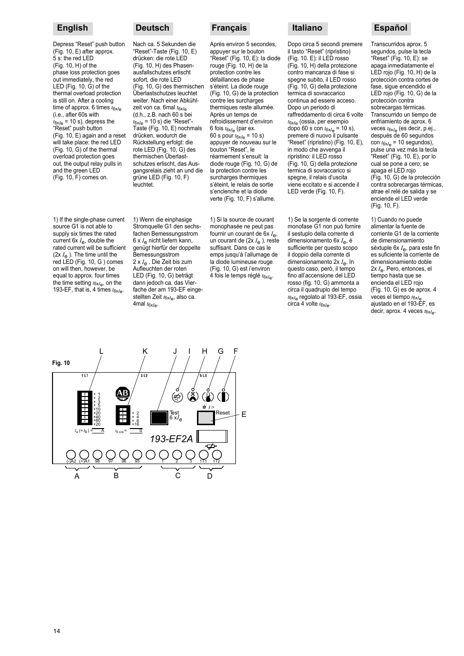 Ef2a, English deutsch français italiano español | Rockwell Automation 193-EF Electronic Motor Protection Relay User Manual | Page 14 / 16