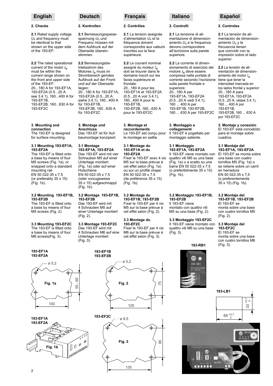 English deutsch français italiano español | Rockwell Automation 193-EF Electronic Motor Protection Relay User Manual | Page 2 / 16