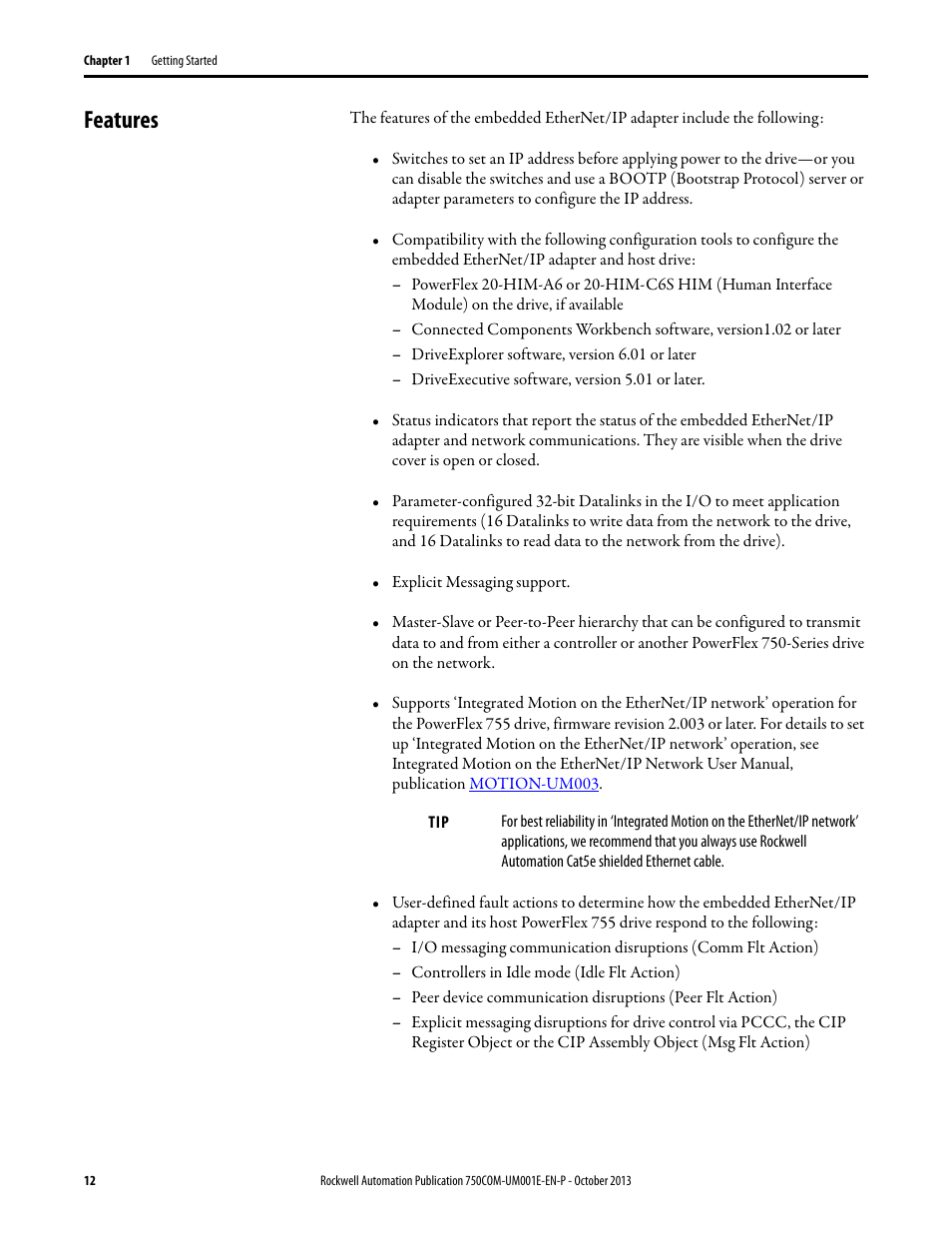 Features | Rockwell Automation 20G PowerFlex 755 Drive Embedded EtherNet/IP Adapter User Manual | Page 12 / 190