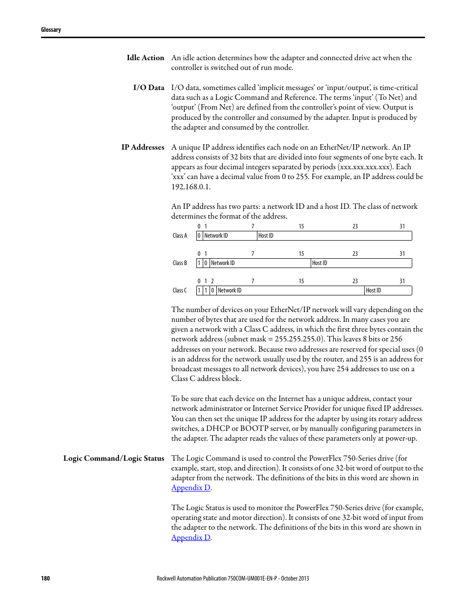 Rockwell Automation 20G PowerFlex 755 Drive Embedded EtherNet/IP Adapter User Manual | Page 180 / 190