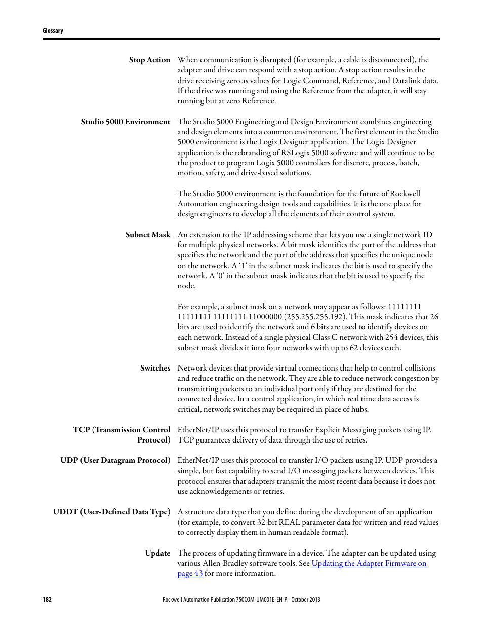 Rockwell Automation 20G PowerFlex 755 Drive Embedded EtherNet/IP Adapter User Manual | Page 182 / 190