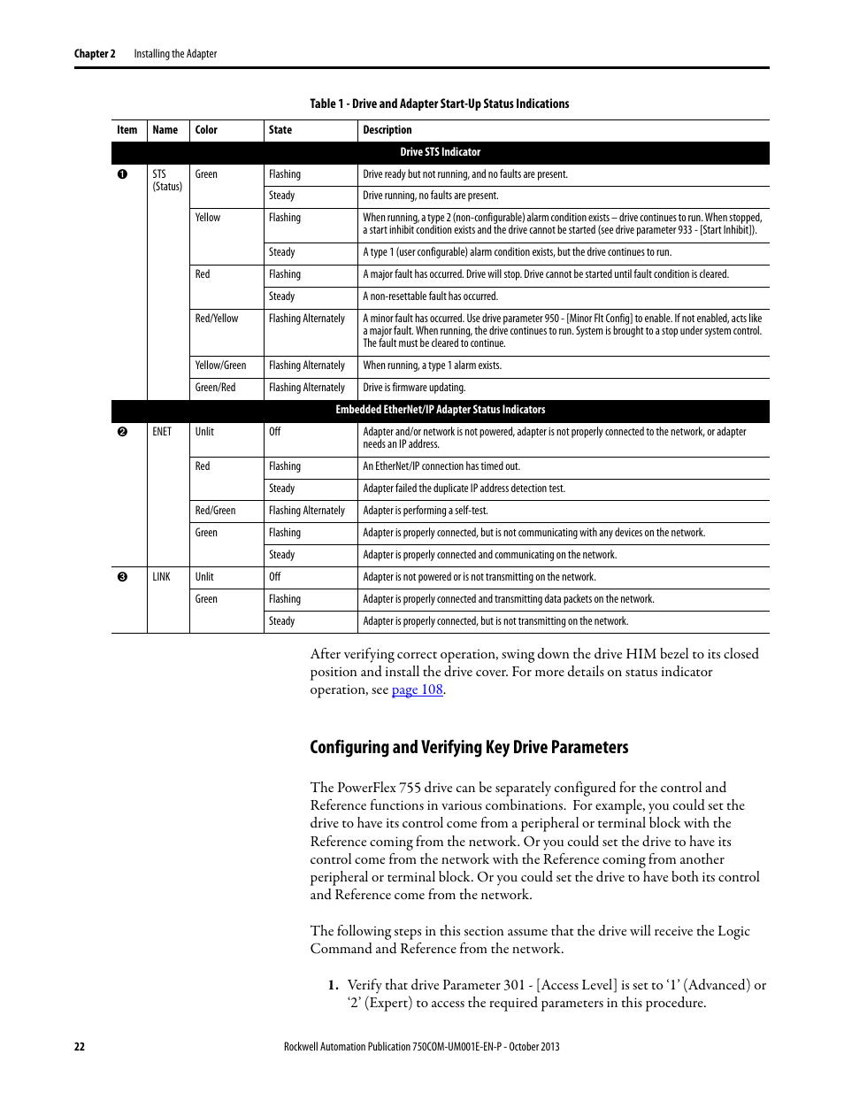 Configuring and verifying key drive parameters | Rockwell Automation 20G PowerFlex 755 Drive Embedded EtherNet/IP Adapter User Manual | Page 22 / 190