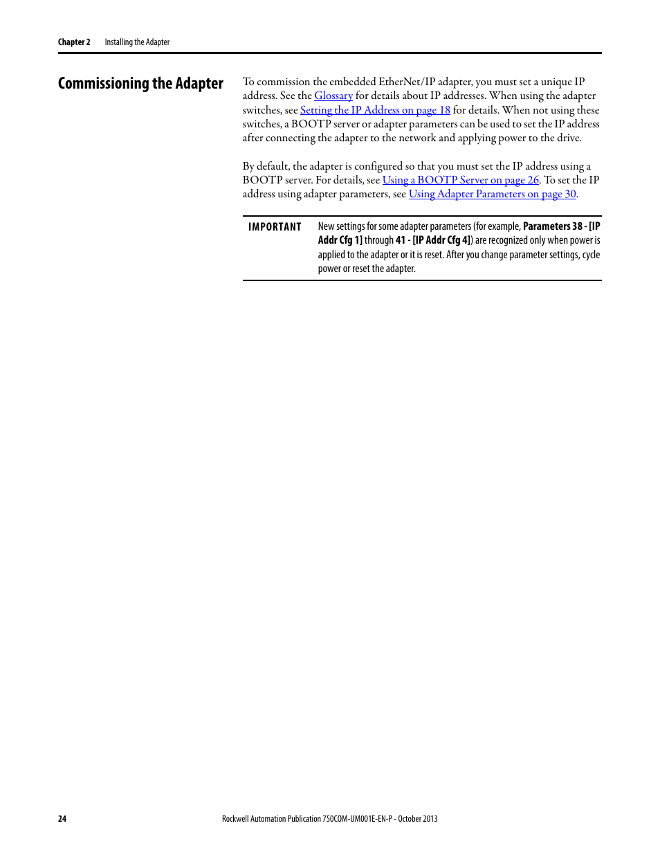 Commissioning the adapter | Rockwell Automation 20G PowerFlex 755 Drive Embedded EtherNet/IP Adapter User Manual | Page 24 / 190