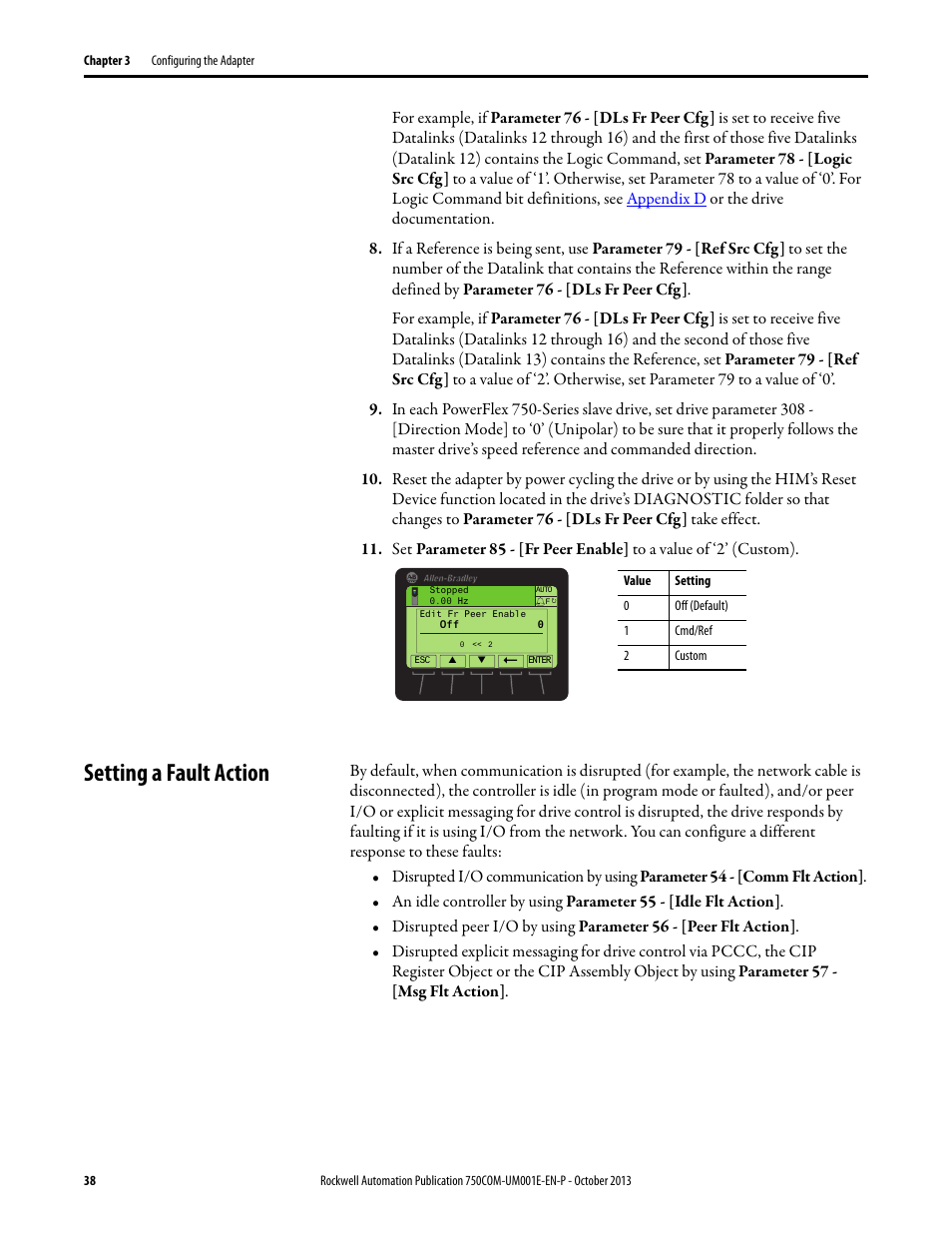 Setting a fault action | Rockwell Automation 20G PowerFlex 755 Drive Embedded EtherNet/IP Adapter User Manual | Page 38 / 190
