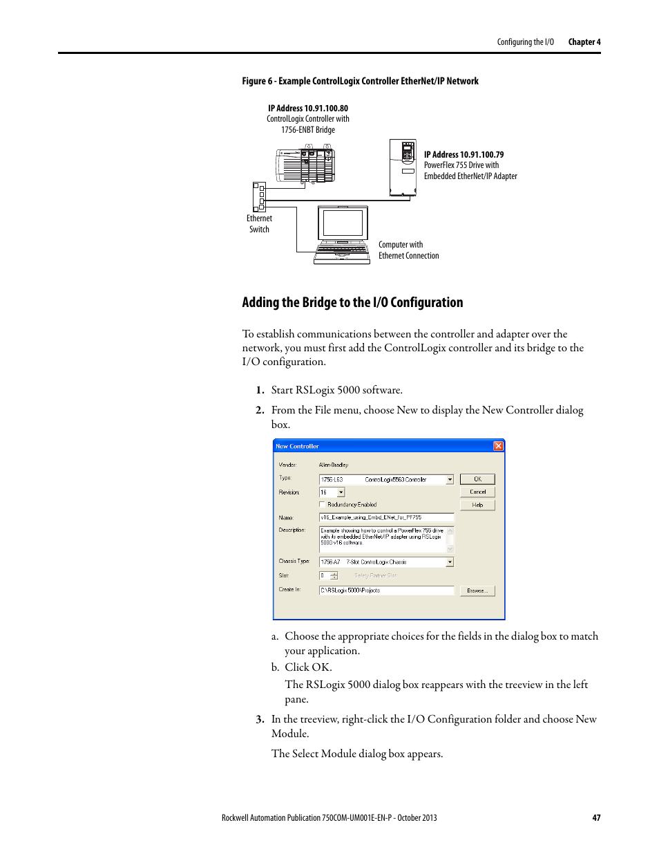 Adding the bridge to the i/o configuration | Rockwell Automation 20G PowerFlex 755 Drive Embedded EtherNet/IP Adapter User Manual | Page 47 / 190