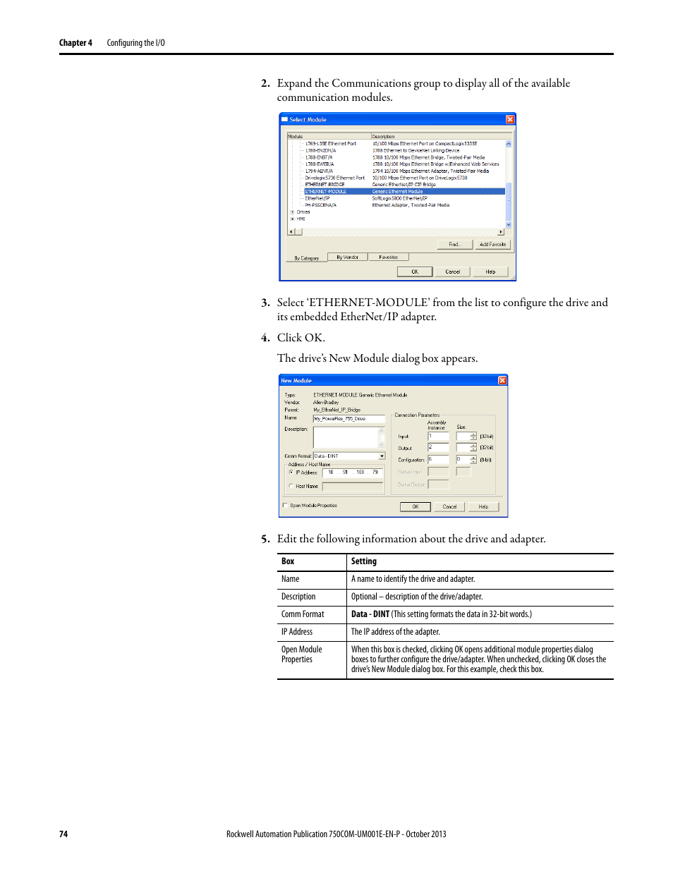 Rockwell Automation 20G PowerFlex 755 Drive Embedded EtherNet/IP Adapter User Manual | Page 74 / 190