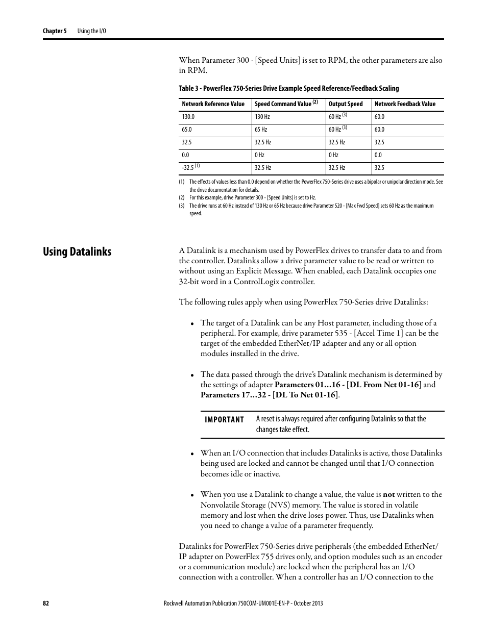 Using datalinks | Rockwell Automation 20G PowerFlex 755 Drive Embedded EtherNet/IP Adapter User Manual | Page 82 / 190