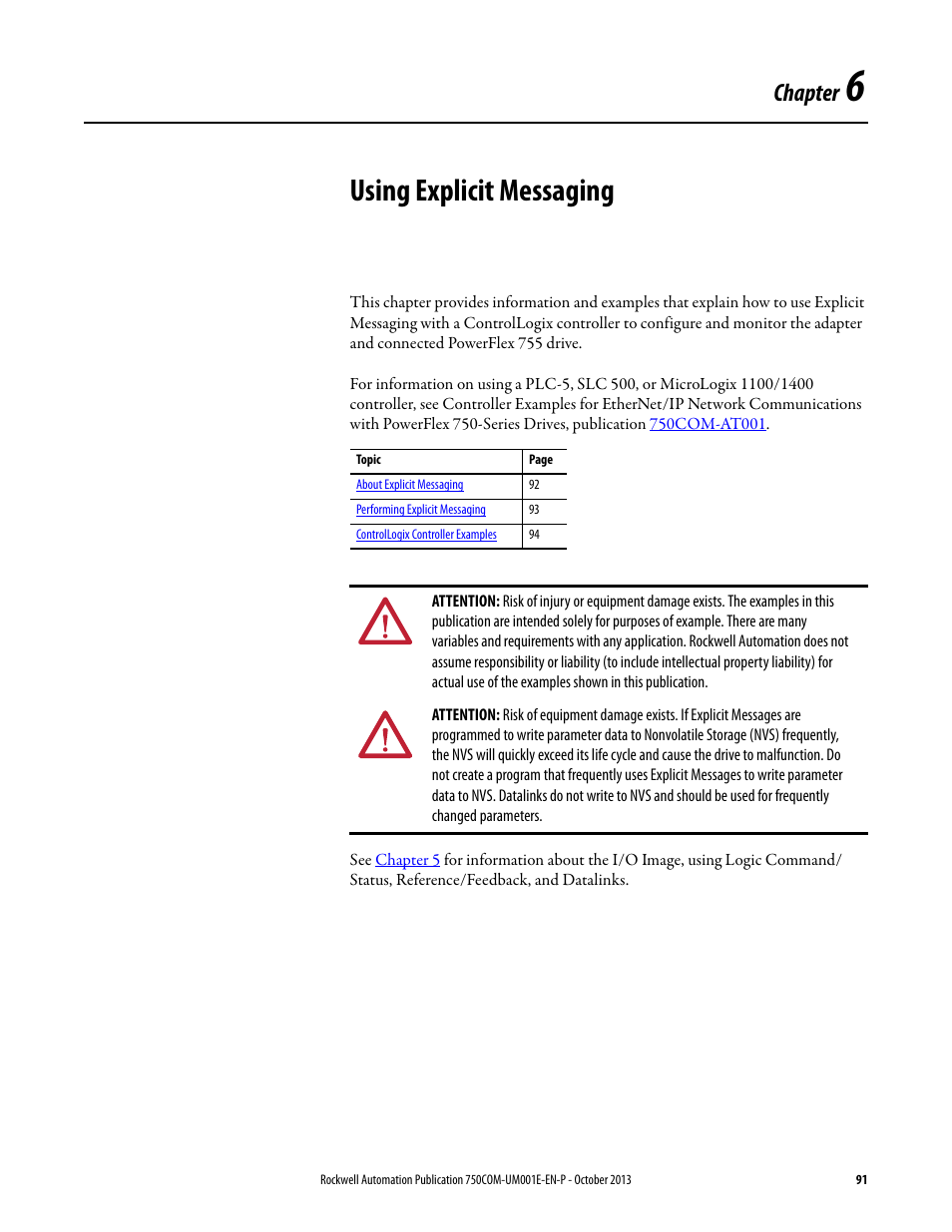 Chapter 6, Using explicit messaging | Rockwell Automation 20G PowerFlex 755 Drive Embedded EtherNet/IP Adapter User Manual | Page 91 / 190