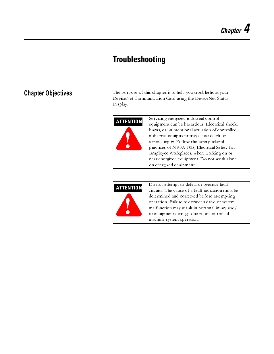 Troubleshooting, Chapter objectives | Rockwell Automation 825-MDN Smart Motor Manager DeviceNet Communication Card User Manual User Manual | Page 19 / 70