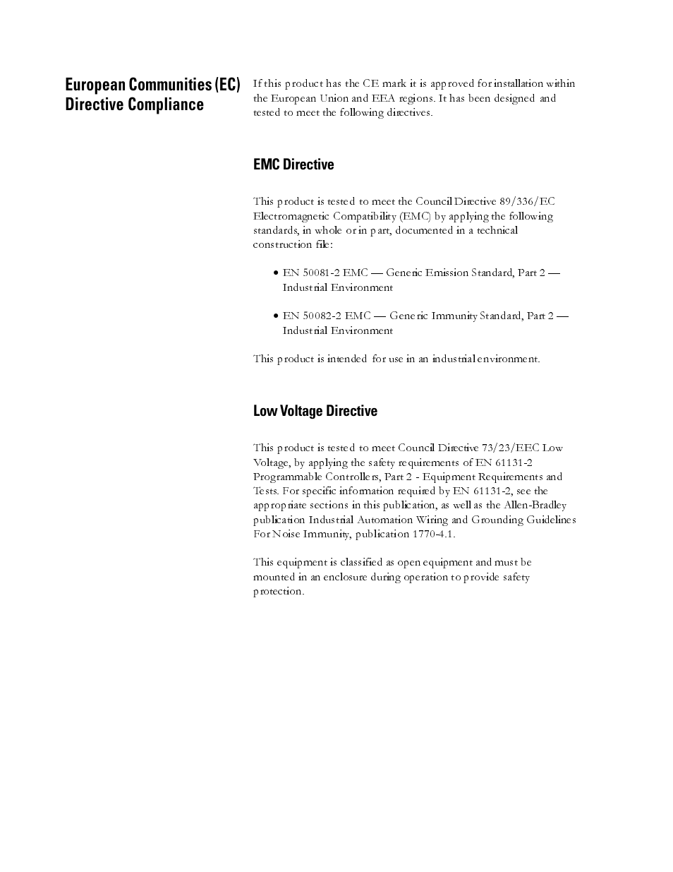 Ec directive compliance, Emc directive, Low voltage directive | European communities (ec) directive compliance | Rockwell Automation 825-MDN Smart Motor Manager DeviceNet Communication Card User Manual User Manual | Page 3 / 70