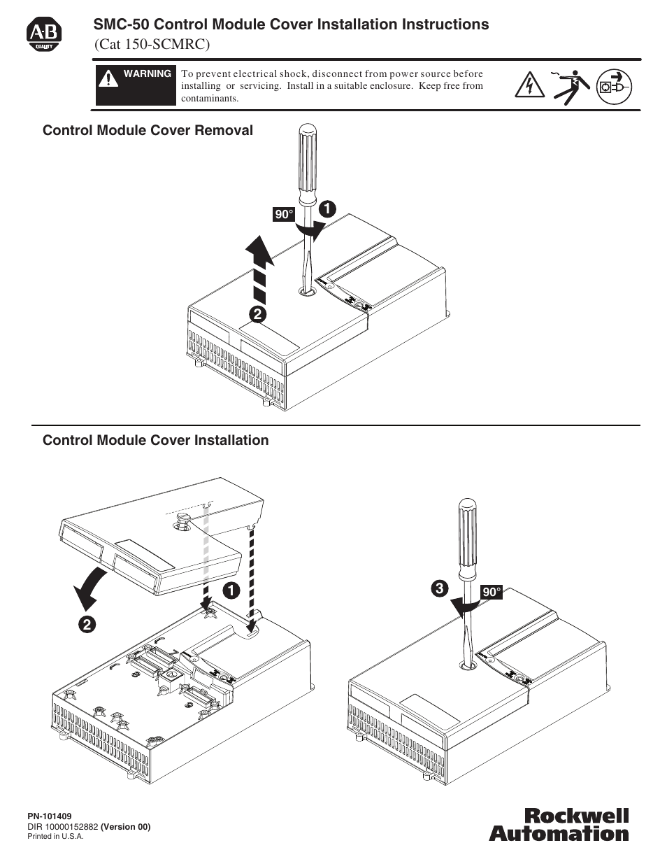 Rockwell Automation 150-SCMRC SMC-50 Soft Starter Control Module Cover Installation User Manual | 2 pages