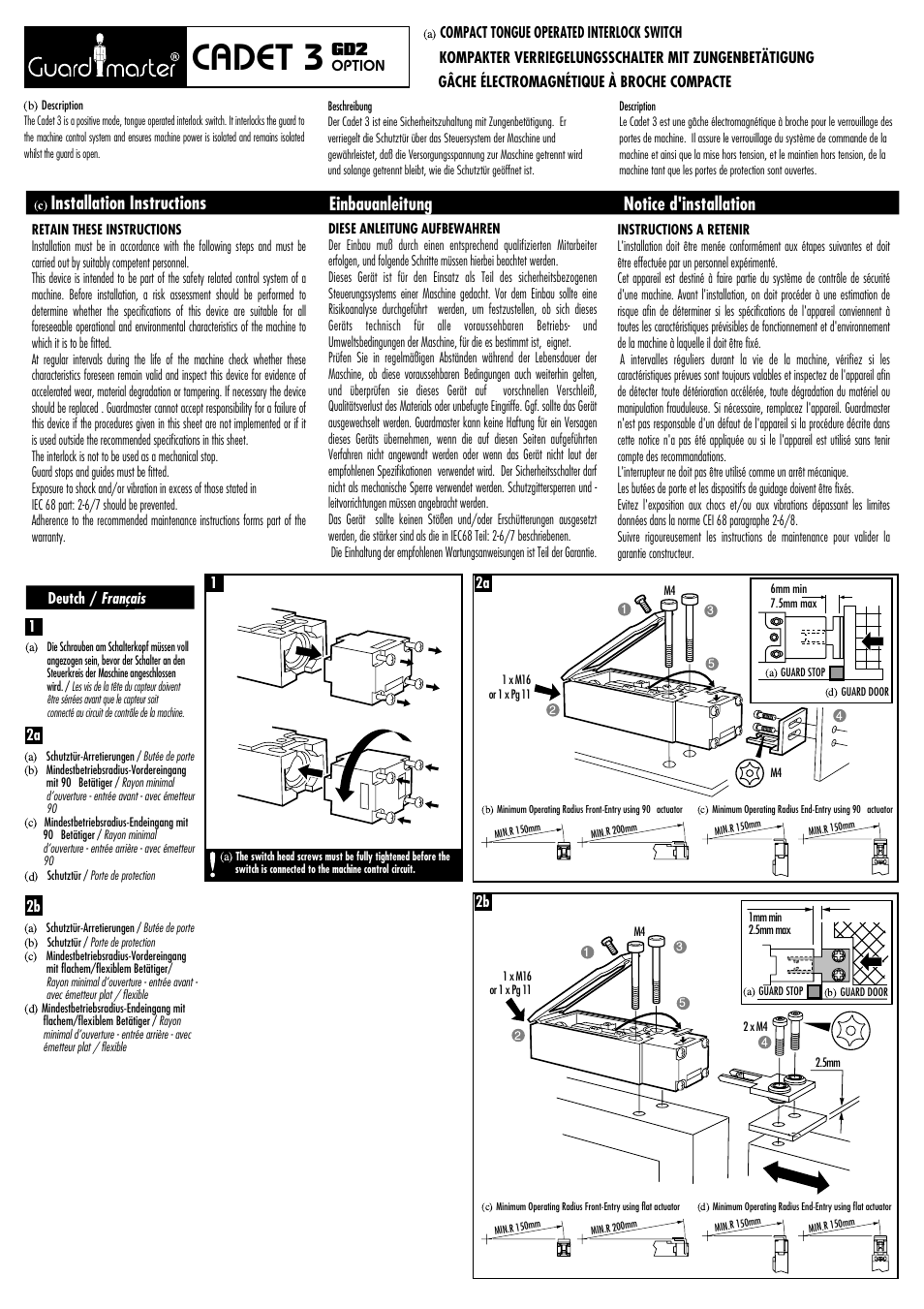 Rockwell Automation 440K Cadet 3 GD2 Compact Tongue Operated Interlock Switch User Manual | 4 pages