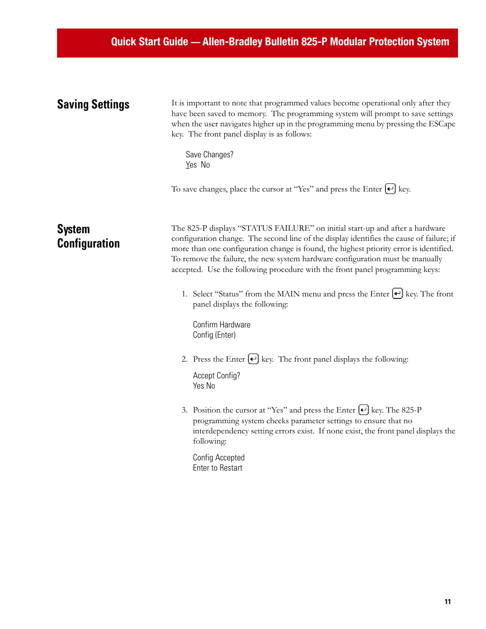 Saving settings, System configuration | Rockwell Automation 825P Modular Protection System Quick Start Guide User Manual | Page 11 / 32