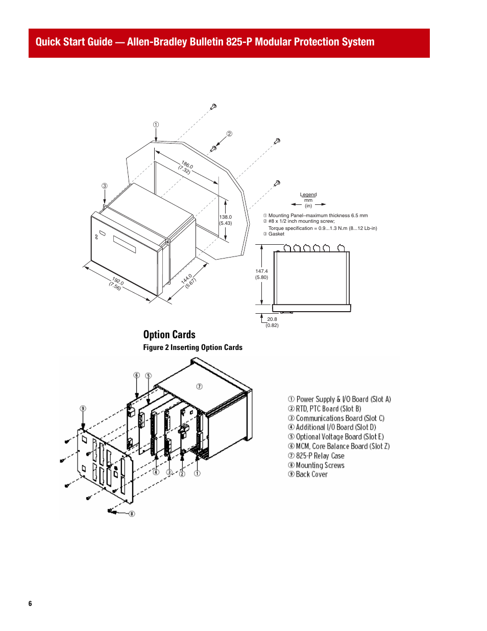 Quick start guide, Option cards | Rockwell Automation 825P Modular Protection System Quick Start Guide User Manual | Page 6 / 32