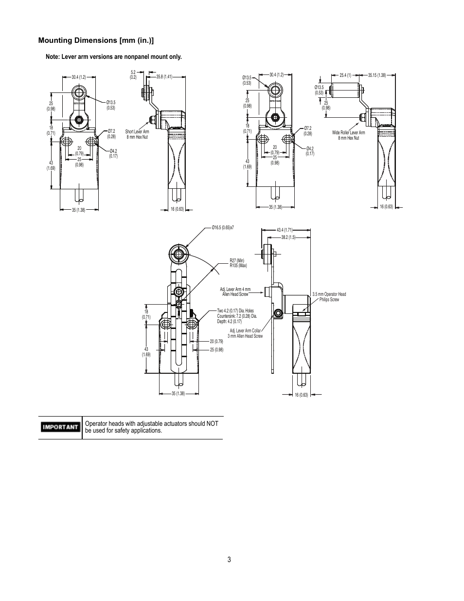 3mounting dimensions [mm (in.) | Rockwell Automation 440P Small Metal Safety Position Switches User Manual | Page 3 / 4