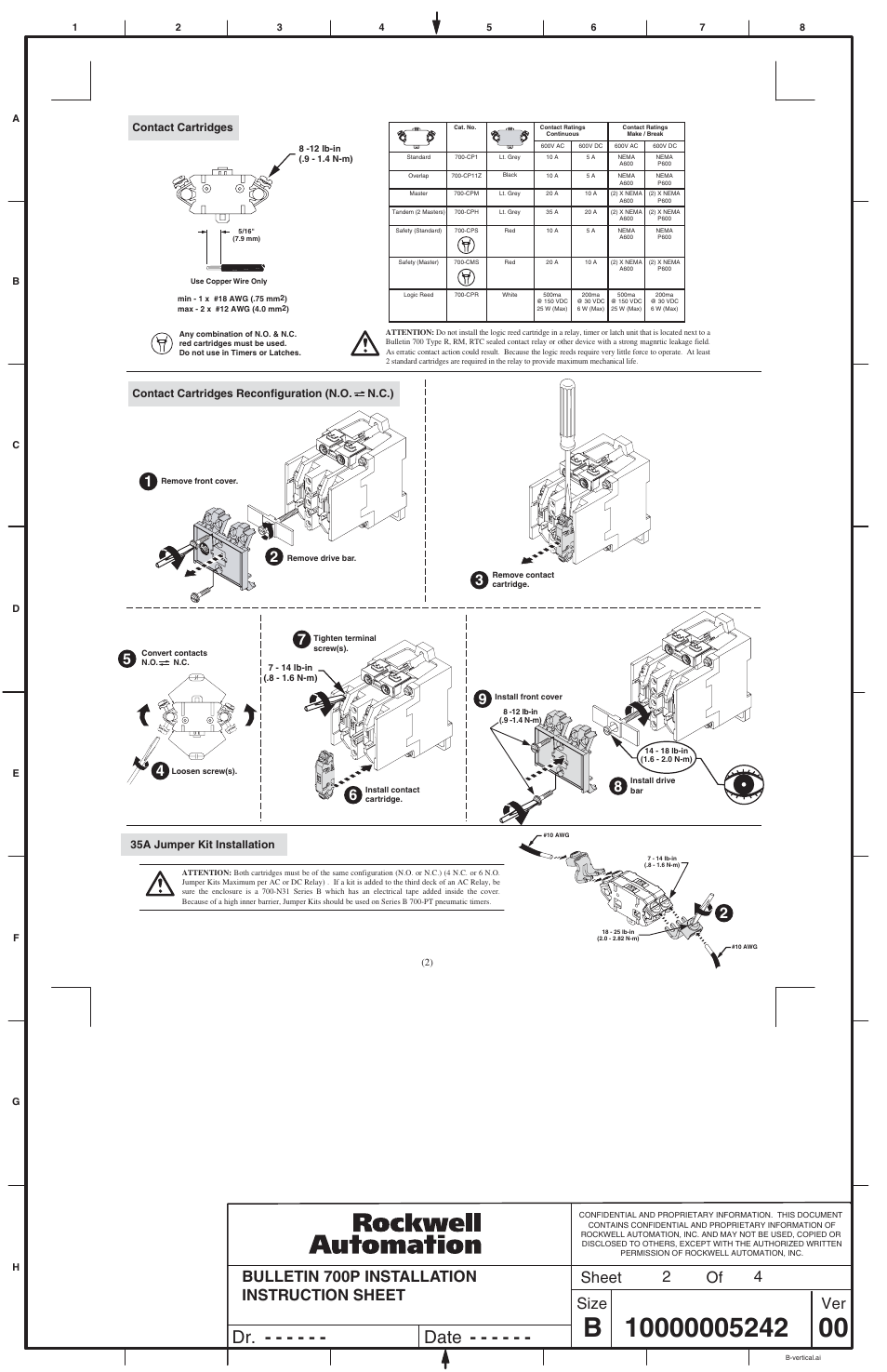 Dr. date, Bulletin 700p installation instruction sheet, Sheet size ver of 4 2 | Rockwell Automation 700DC-P Industrial Control Relay and Accessory User Manual | Page 2 / 4