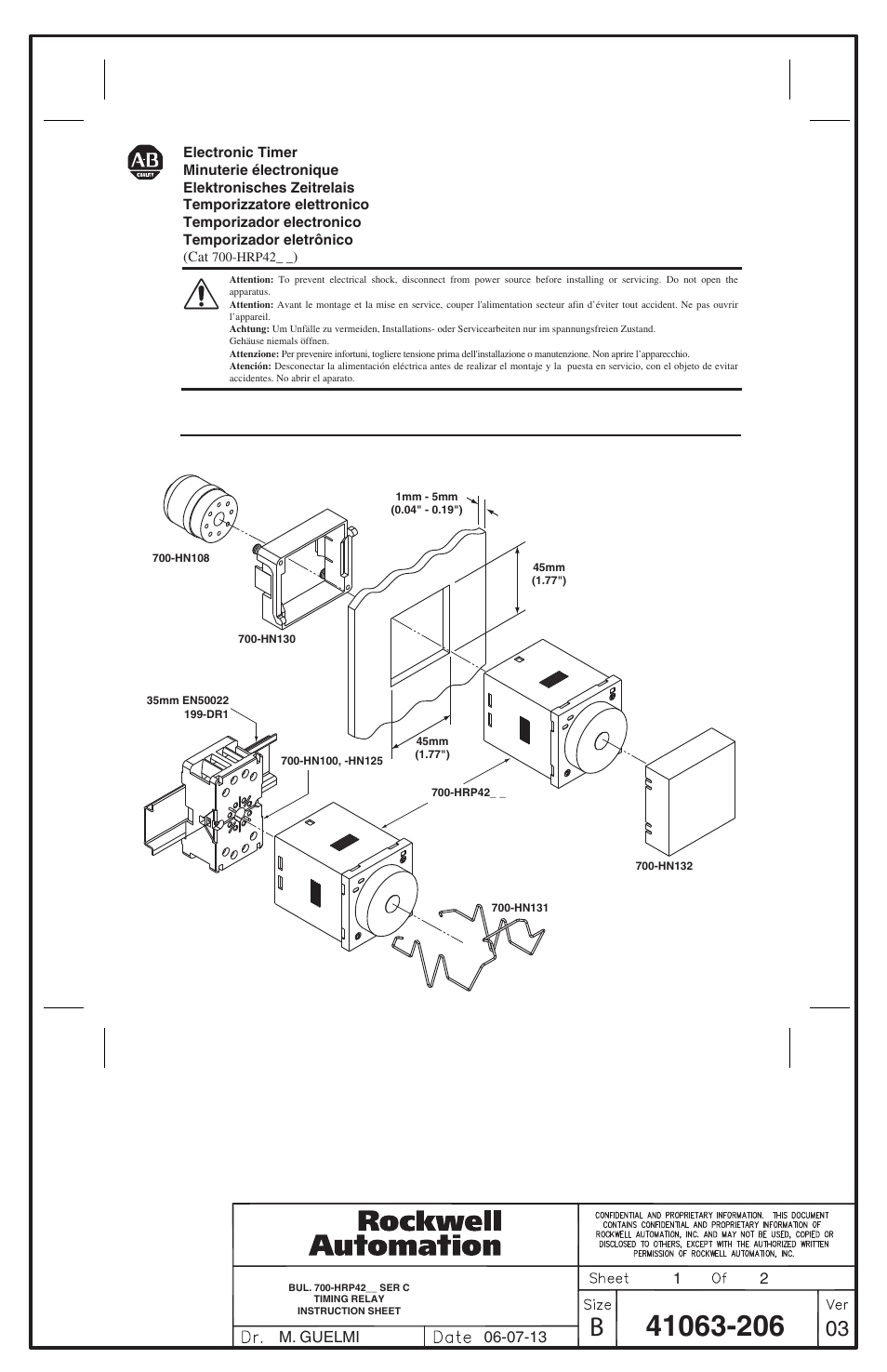 Rockwell Automation 700-HRP42xx Electronic Timer User Manual | 2 pages