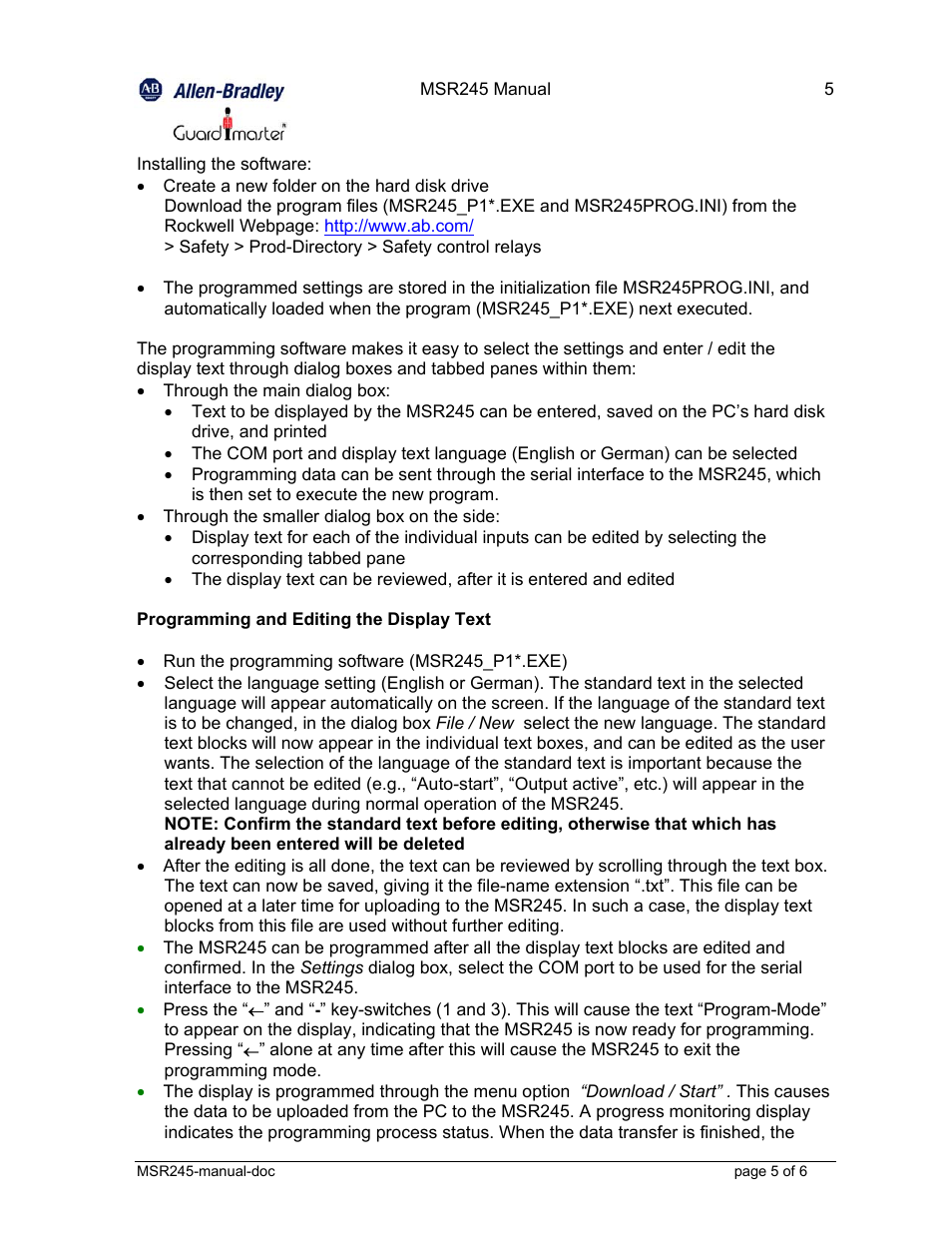 Rockwell Automation 440R MSR245 Minotaur Safety System Display User Manual | Page 5 / 6