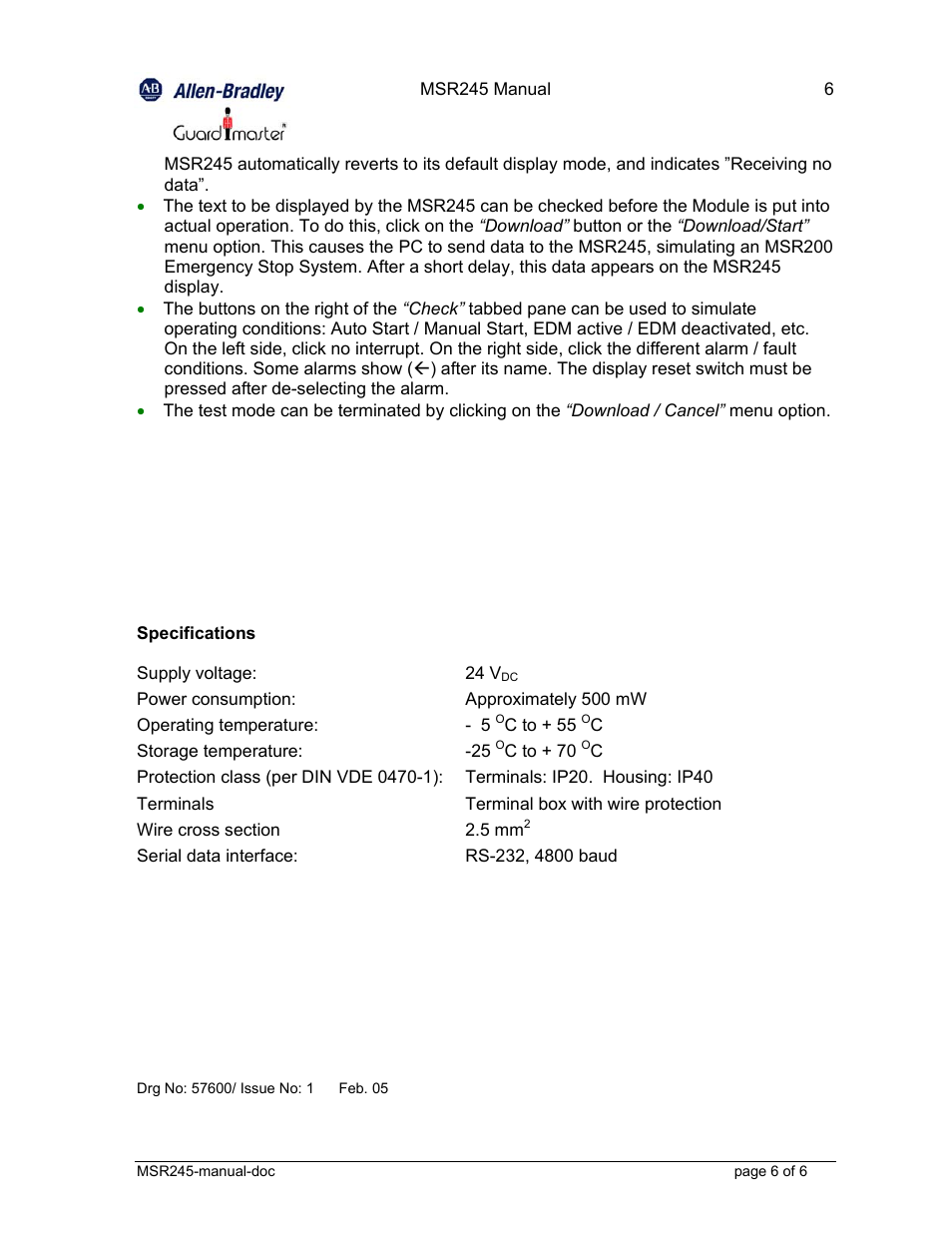 Rockwell Automation 440R MSR245 Minotaur Safety System Display User Manual | Page 6 / 6