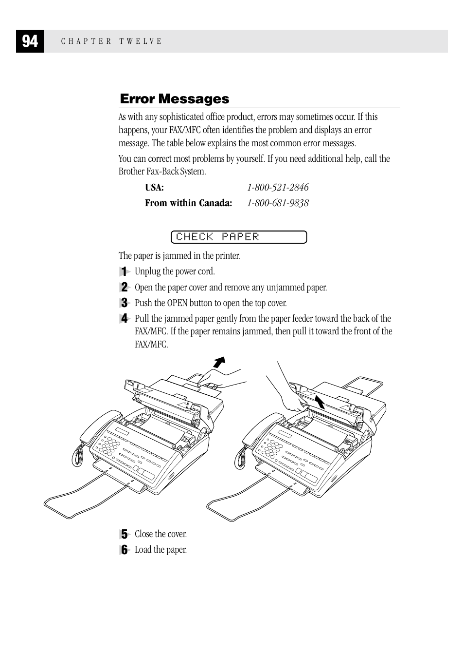 Error messages | Brother FAX 1570 MC User Manual | Page 102 / 136