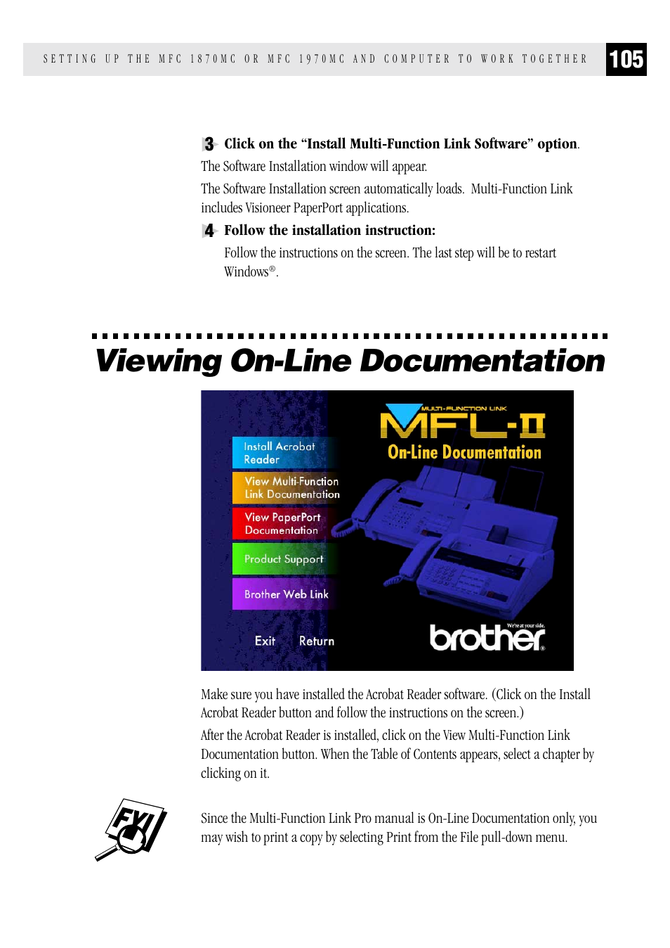 Viewing on-line documentation | Brother FAX 1570 MC User Manual | Page 113 / 136